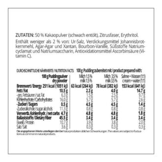 Pudding SCHOKOLADE low-carb glutenfrei keto – Puddingpulver ohne Stärke zuckerfrei laktosefrei vegan