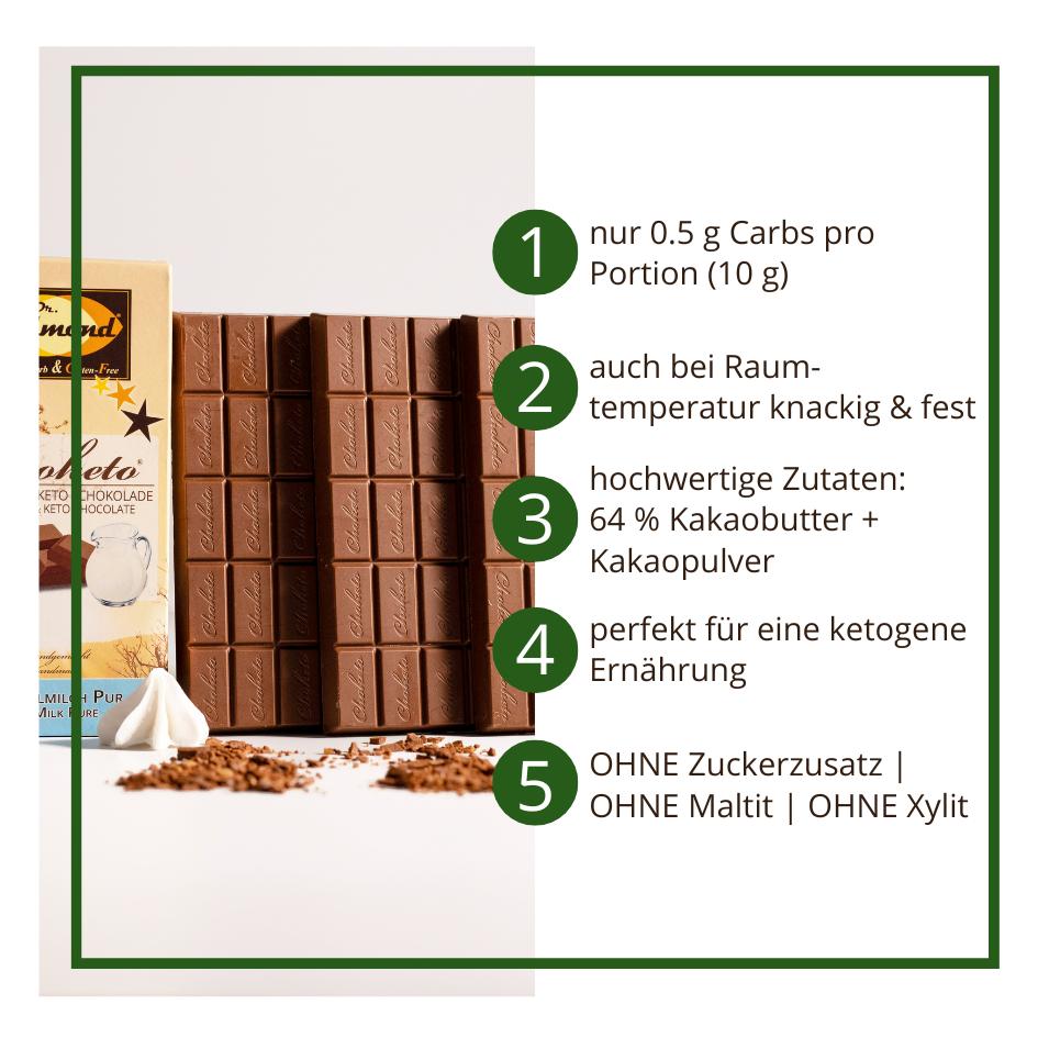 CHOKETO Low Carb & Keto Schokolade Typ VOLLMILCH PUR – 3 Tafeln – handgemacht – Bild 2