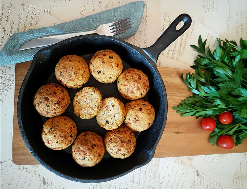 Rezept Backrohr Gemüse Knödel mit Minzejoghurt lowcarb glutenfrei