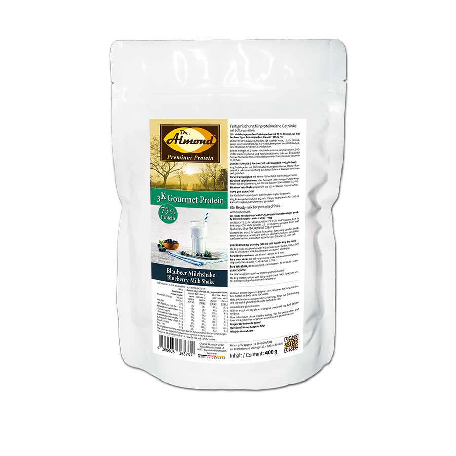 3K Gourmet Protein BLAUBEER MILCHSHAKE Mehrkomponenten Proteinshake | Keto Proteinpulver | 75 % Protein | vegetarisch |